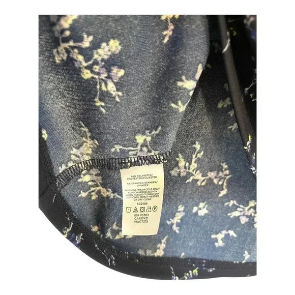 Ann Taylor Petite Small Navy Floral Cowl Neck Short Sleeved Blouse - Picture 5 of 5